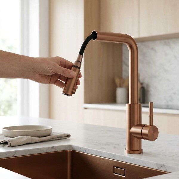 Miscelatore da cucina in rame con rivestimento PVD e doccetta estraibile, modello PS8041-62 Pure.Sink