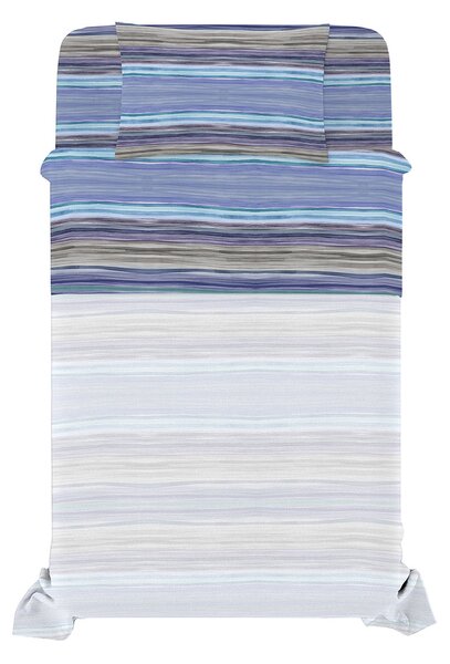 Set Lenzuola Singolo con Stampa Sopra Sotto e Federa Linea River Rio Blue