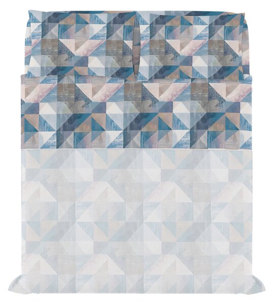 Set Lenzuola Matrimoniale con Stampa Sopra Sotto e Federe Linea River Sepik Blue