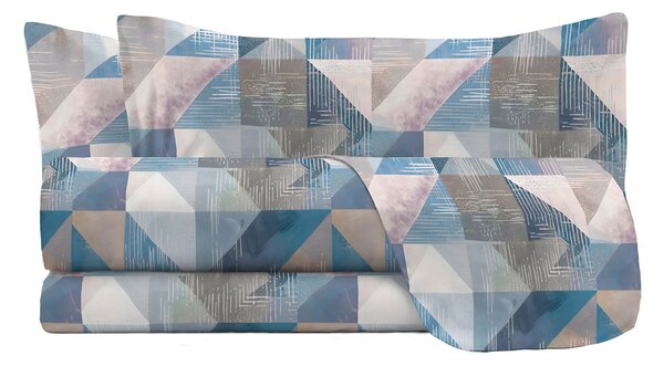 Set Lenzuola Matrimoniale con Stampa Sopra Sotto e Federe Linea River Sepik Blue