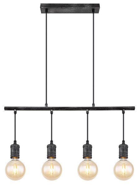 Lampada a sospensione, industriale, 4 luci, metallo, grigio, H 120 cm