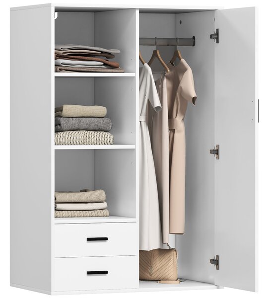 Armadio Moderno 80x50x124 cm Appendiabiti Cassetti e Mensole in Truciolare Bianco