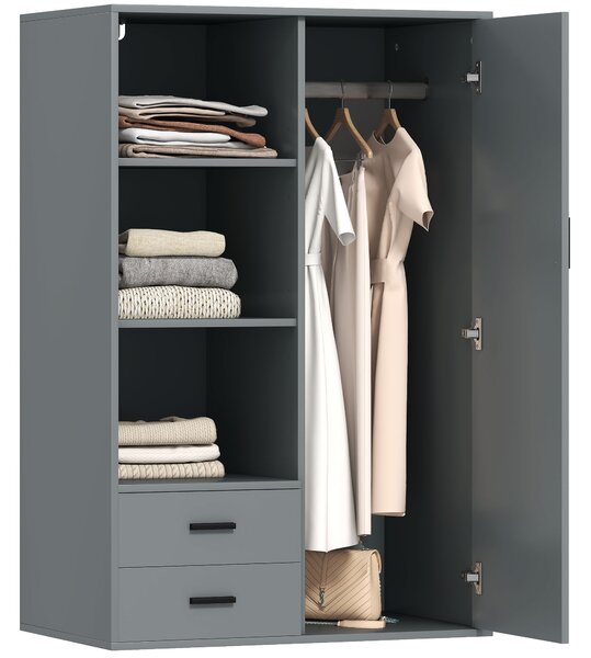 Armadio Moderno 80x50x124 cm Appendiabiti Cassetti e Mensole in Truciolare Grigio Scuro