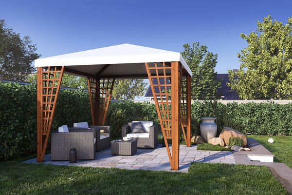 Gazebo da Giardino 292x292x270 cm Jocker Pocket in Legno di Pino Noce e Bianco