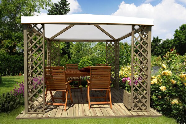 Gazebo da Giardino 300x300 cm Copertura in Telo PVC Fox JT40 Pocket in Legno Verde e Bianco