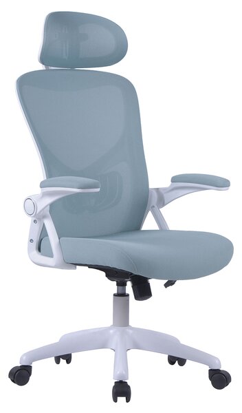 Sedia Direzionale da Ufficio 63x63x113-121 cm con Poggiatesta e Braccioli Basculanti Riverside in Nylon Azzurro e Bianco