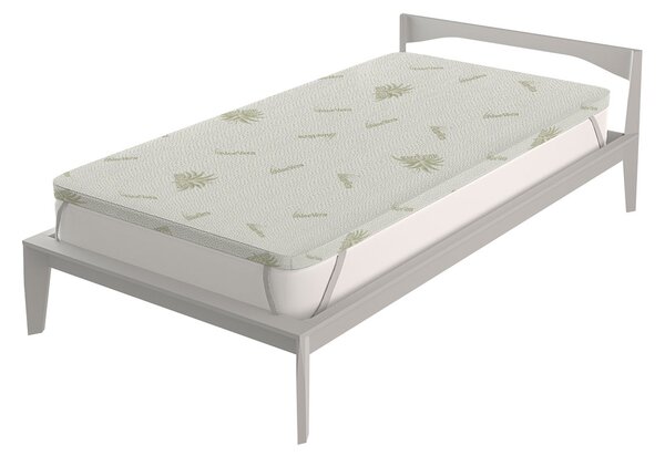 Topper Singolo 80x190 cm Memory Sfoderabile Fodera Aloe con Elastici in Poliestere Bianco