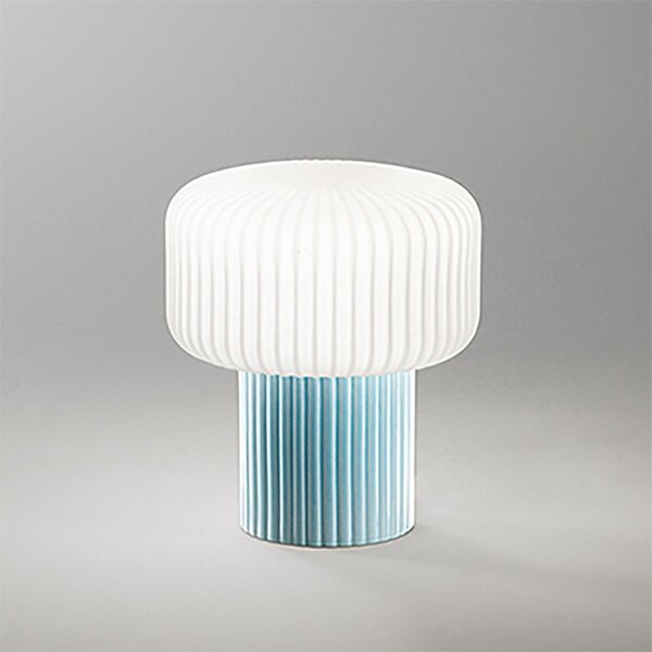 Abat-jour moderna perenz otty 8508 c g9 led ceramica azzurra vetro bianco plissettato - Perenz