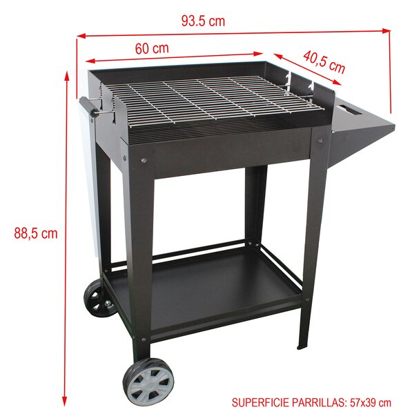 Barbecue a Carbone 93,5x40,5x88,5 cm Griglia Altezza Regolabile in Acciaio Denia Nero