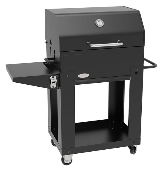 Barbecue a Carbone 110x44x120 cm con Coperchio Affumicatore in Acciaio Miranda Nero