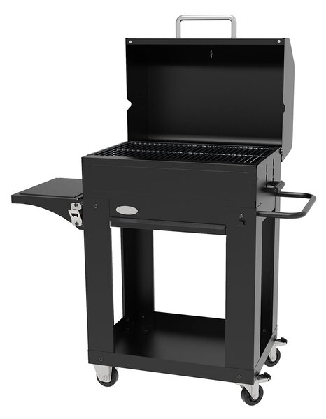 Barbecue a Carbone 110x44x120 cm con Coperchio Affumicatore in Acciaio Miranda Nero