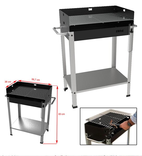 Barbecue a Carbone 56,7x36x83 cm Griglia Altezza Regolabile in Acciaio Eco Nero e Grigio