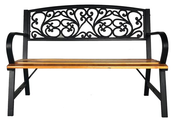 Panca da Giardino Schienale in Ghisa Seduta in Legno 120x56x87 cm Nero e Legno