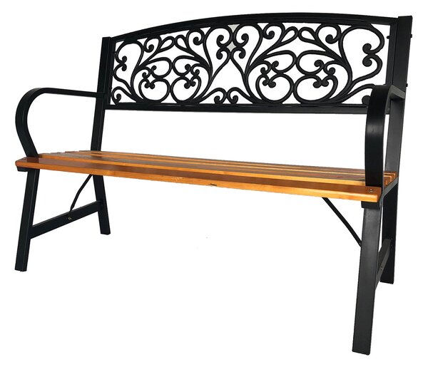 Panca da Giardino Schienale in Ghisa Seduta in Legno 120x56x87 cm Nero e Legno