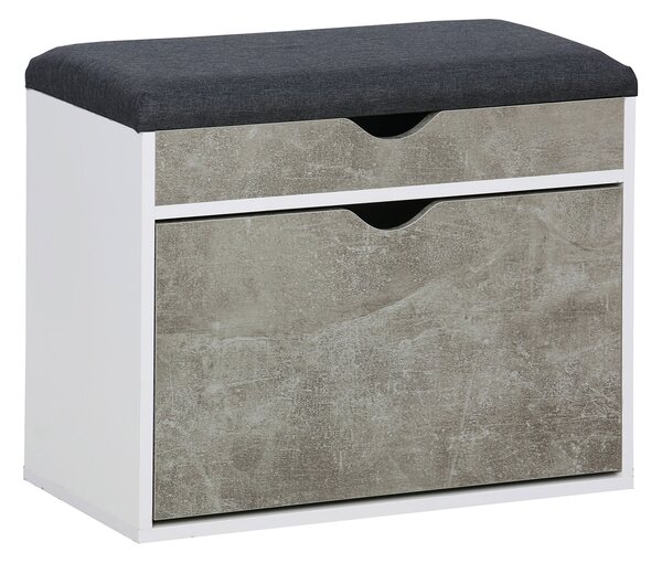 Scarpiera Panca con Scomparto e Cuscino 60x30x50 cm in Truciolare e Poliestere Grigio e Cemento