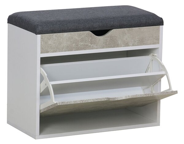 Scarpiera Panca con Scomparto e Cuscino 60x30x50 cm in Truciolare e Poliestere Grigio e Cemento