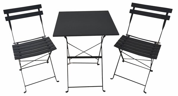 Set Tavolino e 2 Sedie Pieghevole 55x55x70 cm in Ferro Nero