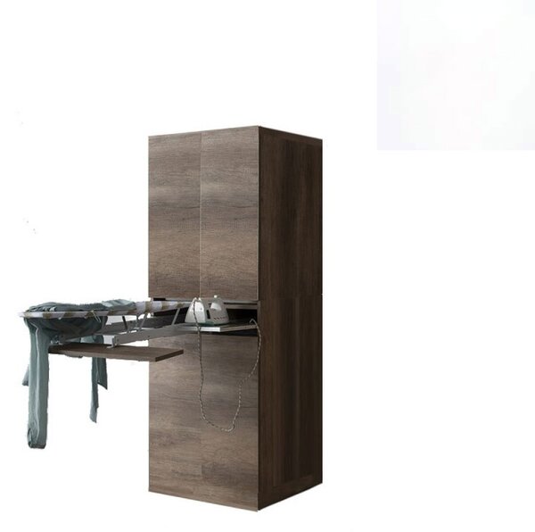 Mobile Lavanderia a Colonna per Lavatrice o Asciugatrice con Asse da Stiro e Ante 70x70x174A cm in Nobilitato Unika Bianco Latte
