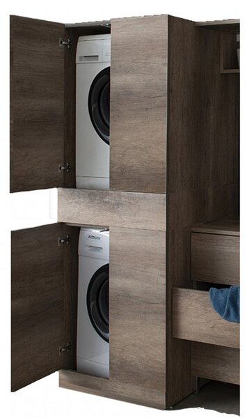 Mobile Lavanderia a Colonna per Lavatrice o Asciugatrice con Asse da Stiro e Ante 70x70x192A cm in Nobilitato Unika Olmo Naturale