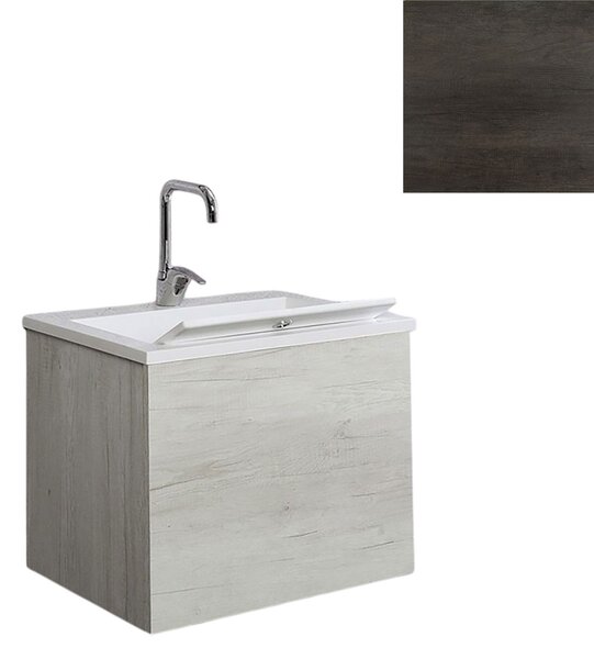 Mobile Lavatoio Sospeso Vasca Zeus in MineralMarmo Apertura a Cassettone 60x48x50 cm Olmo Scuro