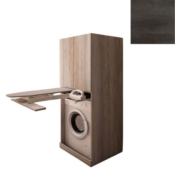 Mobile Lavanderia a Colonna per Lavatrice con Asse da Stiro e Ante Superiori 70x70x174A cm in Nobilitato Unika Olmo Scuro