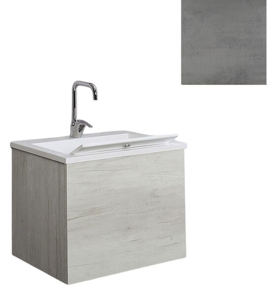 Mobile Lavatoio Sospeso Vasca Zeus in MineralMarmo Apertura a Cassettone 60x48x50 cm Grigio Cemento