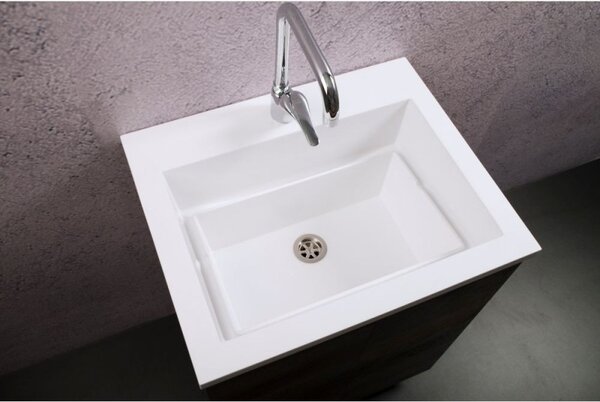 Mobile Lavatoio Sospeso Vasca Zeus in MineralMarmo Apertura a Cassettone 60x48x50 cm Olmo Bianco