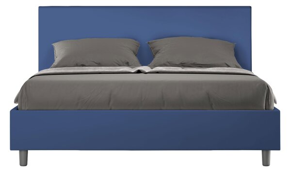 Letto matrimoniale ADELE con testata e Letto imbottiti, rivestimento in similpelle 160x190 cm effetto trapuntato blu