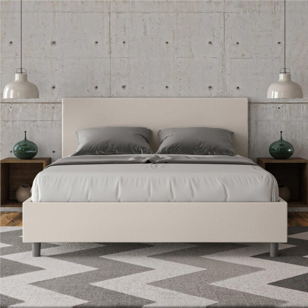 Letto matrimoniale ADELE con testata e Letto imbottiti, rivestimento in similpelle 160x190 cm effetto trapuntato bianco