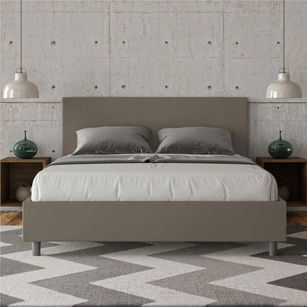 Letto matrimoniale ADELE con testata e Letto imbottiti, rivestimento in similpelle 160x190 cm effetto trapuntato Tortora