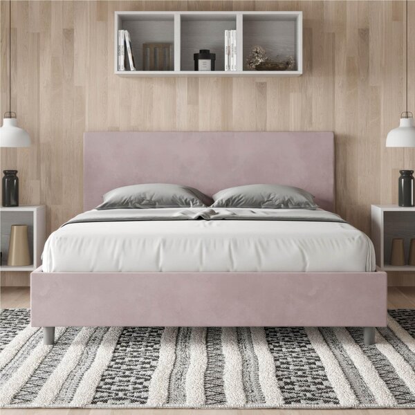 Letto matrimoniale ADELE con testata e Letto imbottiti, rivestimento in Microfibra dimensioni 160x190 cm, Spessore testata 3 cm effetto trapuntato colore Glicine