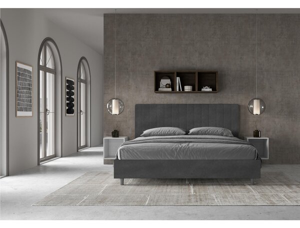 Letto matrimoniale In MIcrofibra AGUEDA giroletto imbottito Dimensioni 160x190 cm effetto trapuntato Grigio