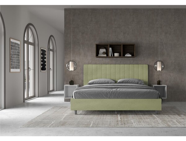 Letto matrimoniale In MIcrofibra AGUEDA giroletto imbottito Dimensioni 160x190 cm effetto trapuntato t� verde