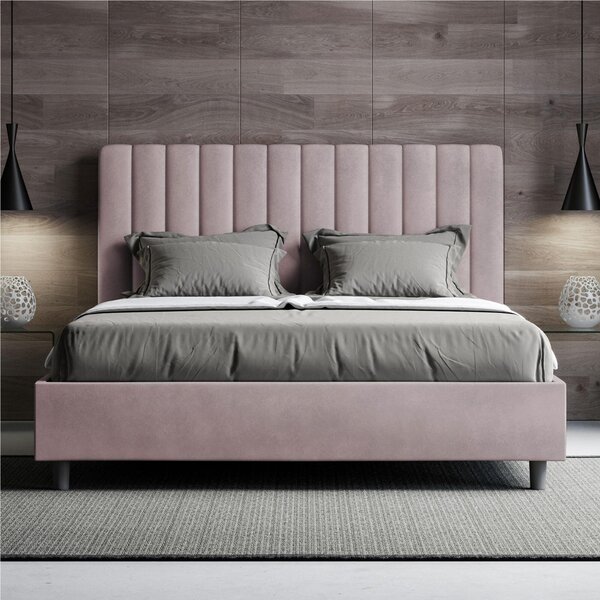Letto matrimoniale In MIcrofibra AGUEDA giroletto imbottito Dimensioni 160x190 cm effetto trapuntato Glicine