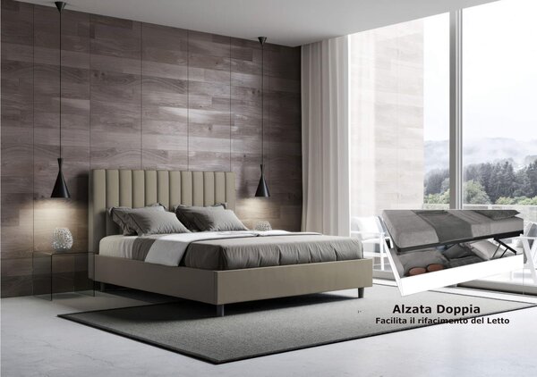 Letto matrimoniale In Similpelle AGUEDA con giroletto imbottito Dimensioni 160x190 cm con Doppia ALZATA xla comodit� di rifare il letto colore Cappuccino