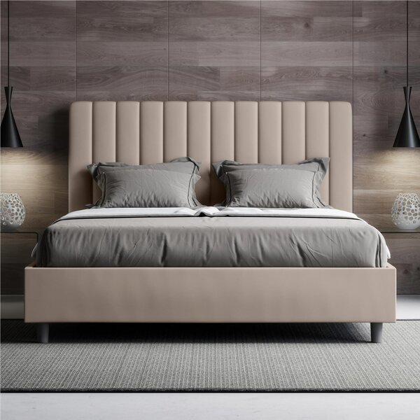 Letto matrimoniale In Similpelle AGUEDA con giroletto imbottito Dimensioni 160x190 cm effetto trapuntato tortora