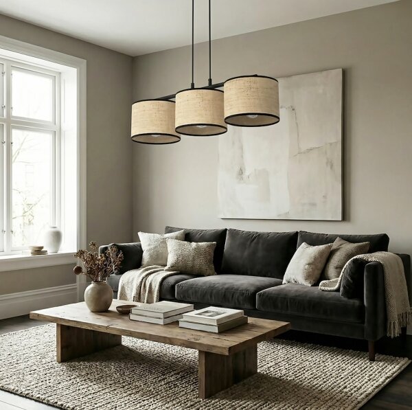 Lampadario a sospensione con cavo ECO 3xE27/15W/230V beige/rattan