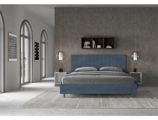 Letto matrimoniale In MIcrofibra AGUEDA giroletto imbottito Dimensioni 160x190 cm effetto trapuntato Blu