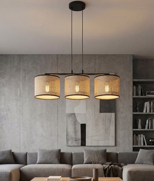 Lampadario a sospensione con cavo ECO 3xE27/15W/230V beige/rattan
