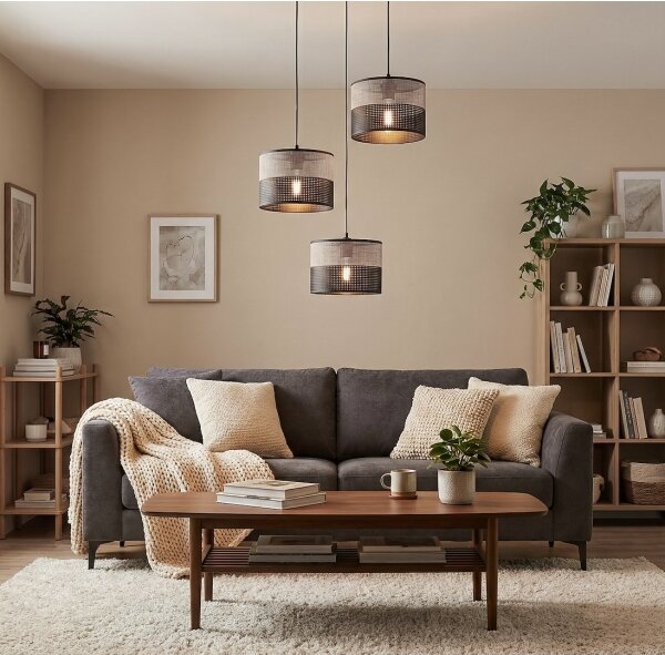 Lampadario a sospensione con cavo KARBON 3xE27/15W/230V nero/grigio