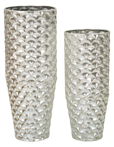 Vasi Set di 2 vasi argentati Ideali per piante2 diametri Dimensioni 40X40X99-32X32X84 cm Ideali per piante cm in metallo Argento