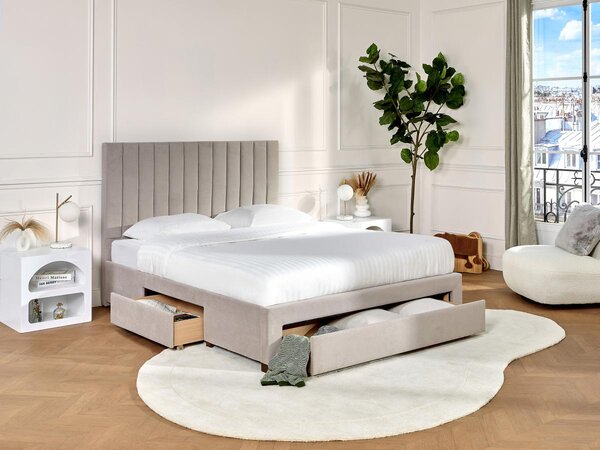 Letto con 3 cassetti 140 x 200 cm Tessuto Beige - LIAKO