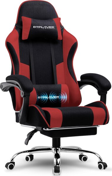 Sedia da gaming GTPLAYER, sedia da ufficio, sedia ergonomica per computer, sedia da gaming con supporto lombare massaggiante, poggiapiedi e poggiatesta