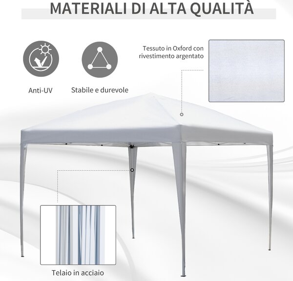 Outsunny Gazebo Piegehvole Impermeabile con Borsa per Trasportoin Acciaio e Tessuto Oxford, 2.95x2.95M, Bianco | Aosom Italy