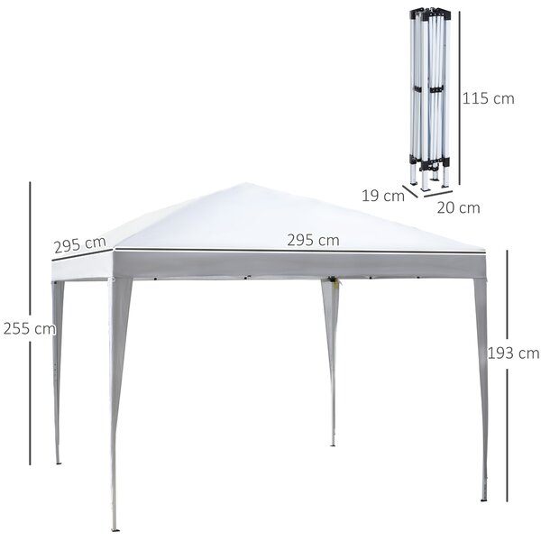 Outsunny Gazebo Piegehvole Impermeabile con Borsa per Trasportoin Acciaio e Tessuto Oxford, 2.95x2.95M, Bianco | Aosom Italy