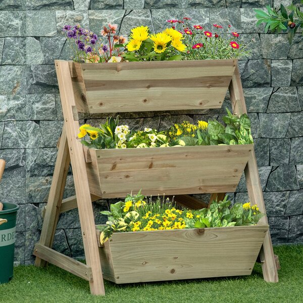 Outsunny Fioriera da Giardino a 3 Livelli con Feltro Drenante Geotessile, in Legno di Abete, 71x61x77 cm|Aosom