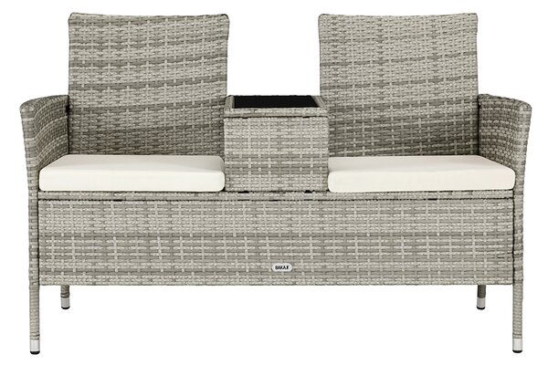 Panca da Giardino con Tavolino Integrato 123x54x 82,5 cm in Polyrattan e Vetro Grigio