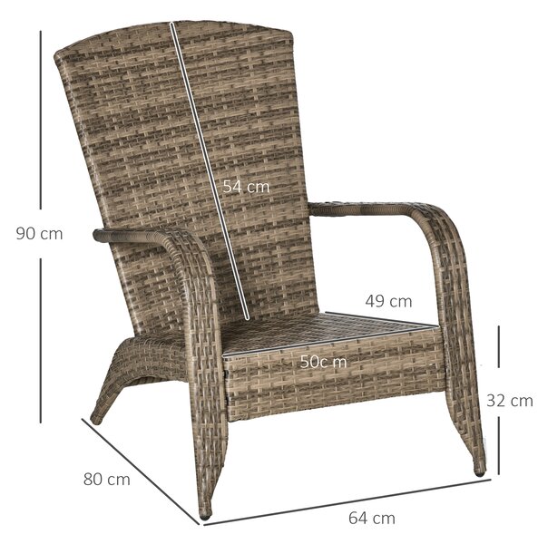 Outsunny Sedia da Giardino Adirondack con Braccioli, in Rattan e Acciaio, 65x86x90 cm, Marrone e Blu|Aosom