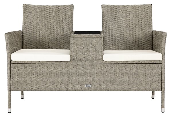 Panca da Giardino con Tavolino Integrato 123x54x 82,5 cm in Polyrattan e Vetro Crema