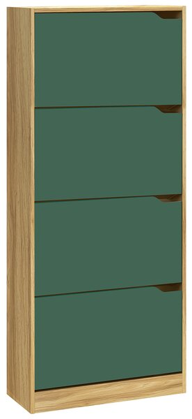 Scarpiera 4 Ante 63x24x150 cm Ripiani Doppia Profondità in MDF Quercia e Verde